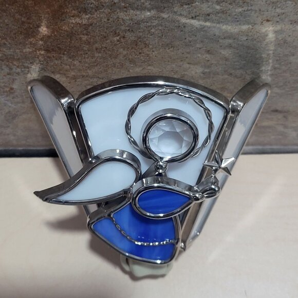 Stained Glass Angel Plug In Nightlight Blue White Silver Plate Finish - Picture 10 of 14